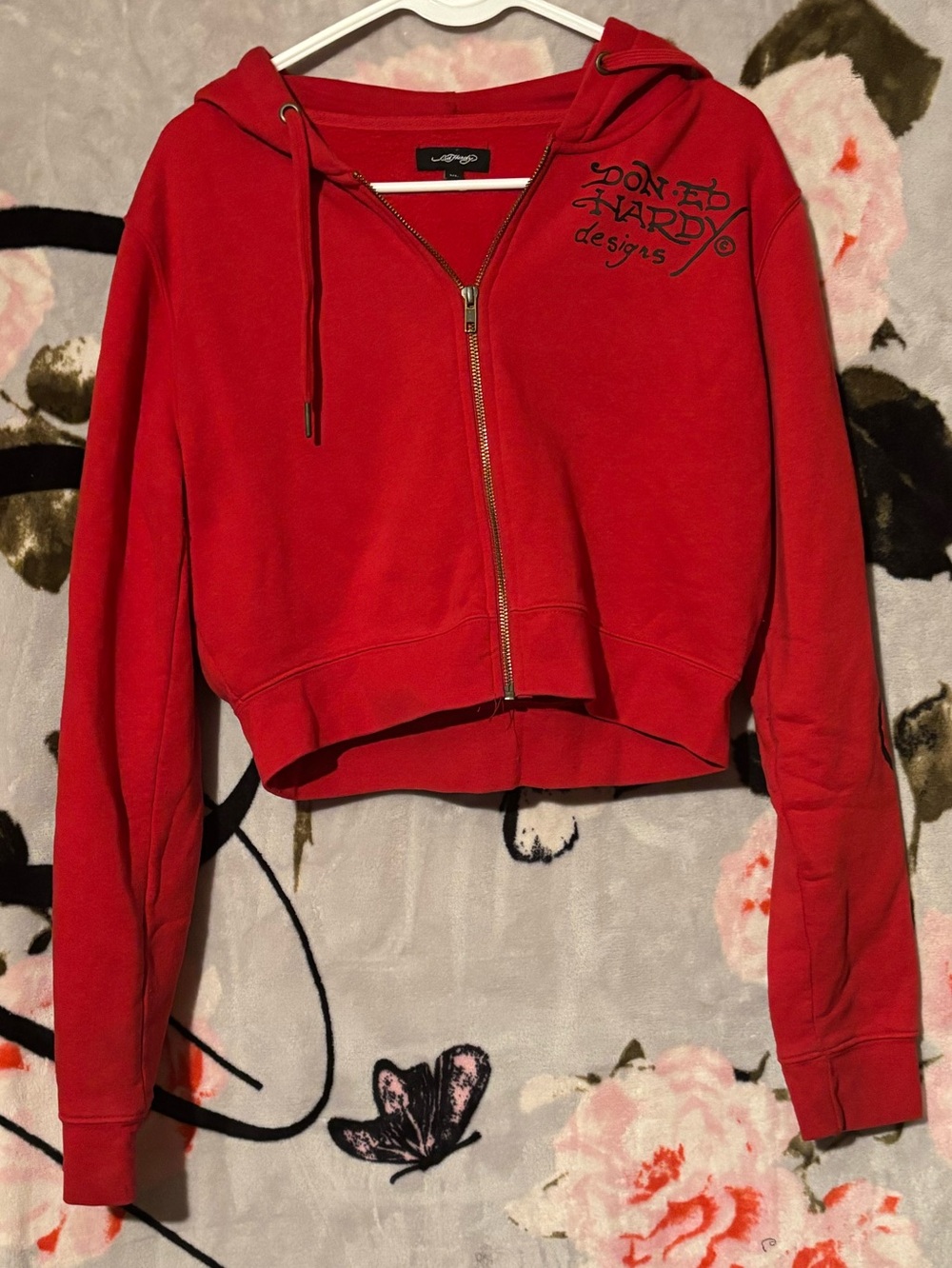 Affliction Bright Red Zip-Up Hoodie with Gold Hardware